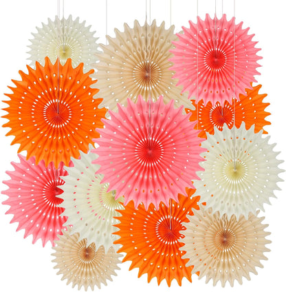 12PCS Paper Fans Peach and Pink Party Decorations Tissue Paper Flowers Decorations for Girl Groovy Birthday Baby Shower Wedding Bachelorette Room Wall Hanging Décor