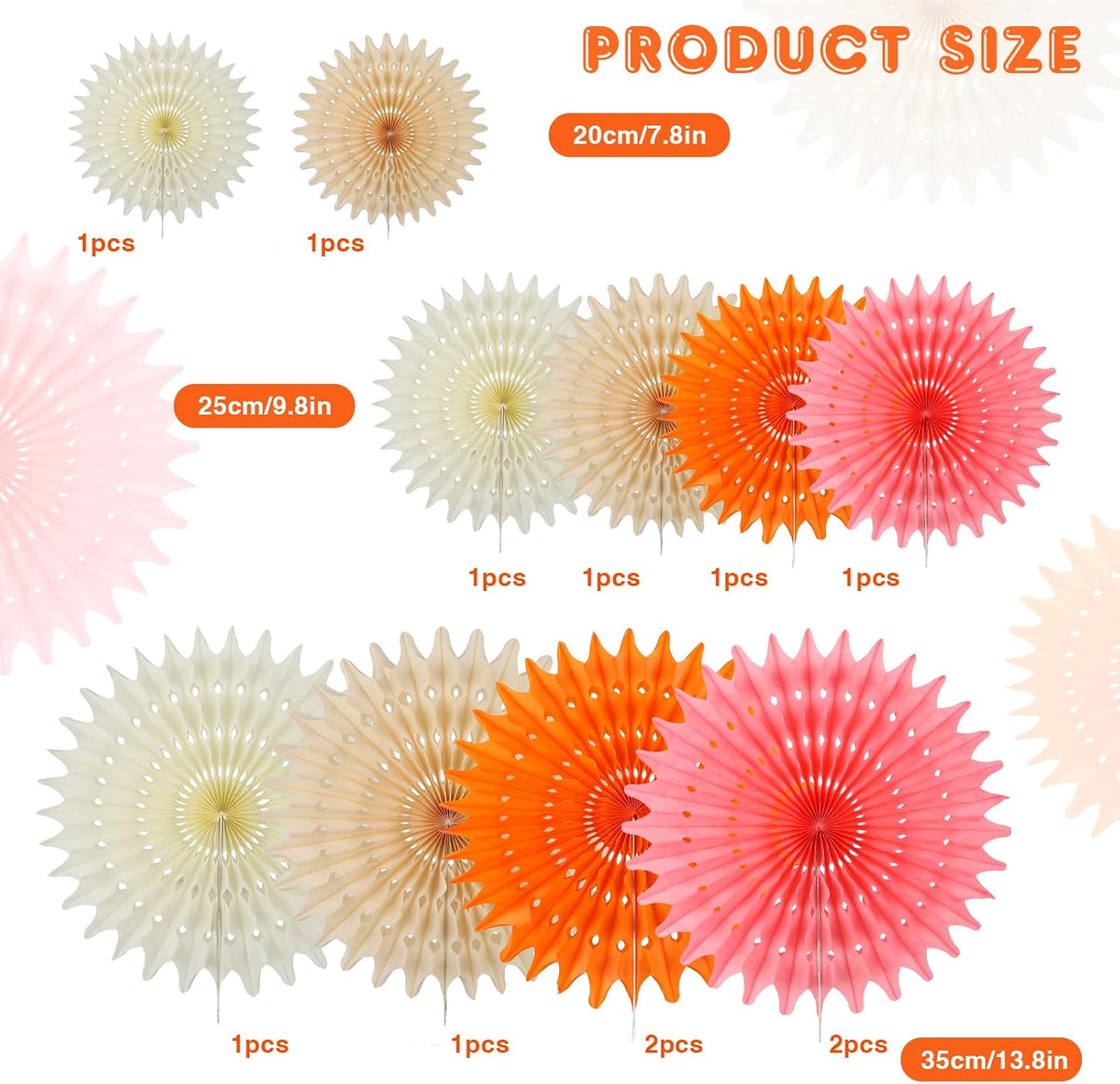 12PCS Paper Fans Peach and Pink Party Decorations Tissue Paper Flowers Decorations for Girl Groovy Birthday Baby Shower Wedding Bachelorette Room Wall Hanging Décor