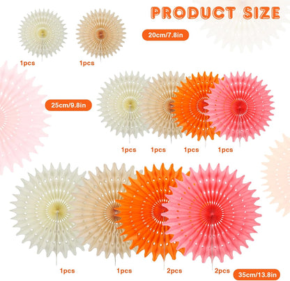 12PCS Paper Fans Peach and Pink Party Decorations Tissue Paper Flowers Decorations for Girl Groovy Birthday Baby Shower Wedding Bachelorette Room Wall Hanging Décor