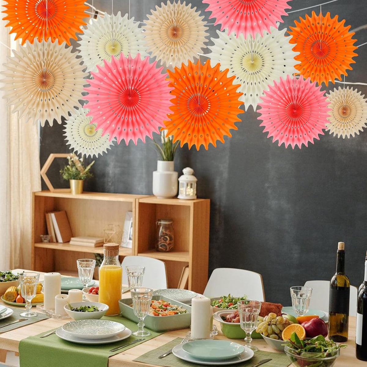 12PCS Paper Fans Peach and Pink Party Decorations Tissue Paper Flowers Decorations for Girl Groovy Birthday Baby Shower Wedding Bachelorette Room Wall Hanging Décor