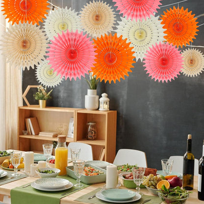 12PCS Paper Fans Peach and Pink Party Decorations Tissue Paper Flowers Decorations for Girl Groovy Birthday Baby Shower Wedding Bachelorette Room Wall Hanging Décor