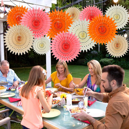 12PCS Paper Fans Peach and Pink Party Decorations Tissue Paper Flowers Decorations for Girl Groovy Birthday Baby Shower Wedding Bachelorette Room Wall Hanging Décor