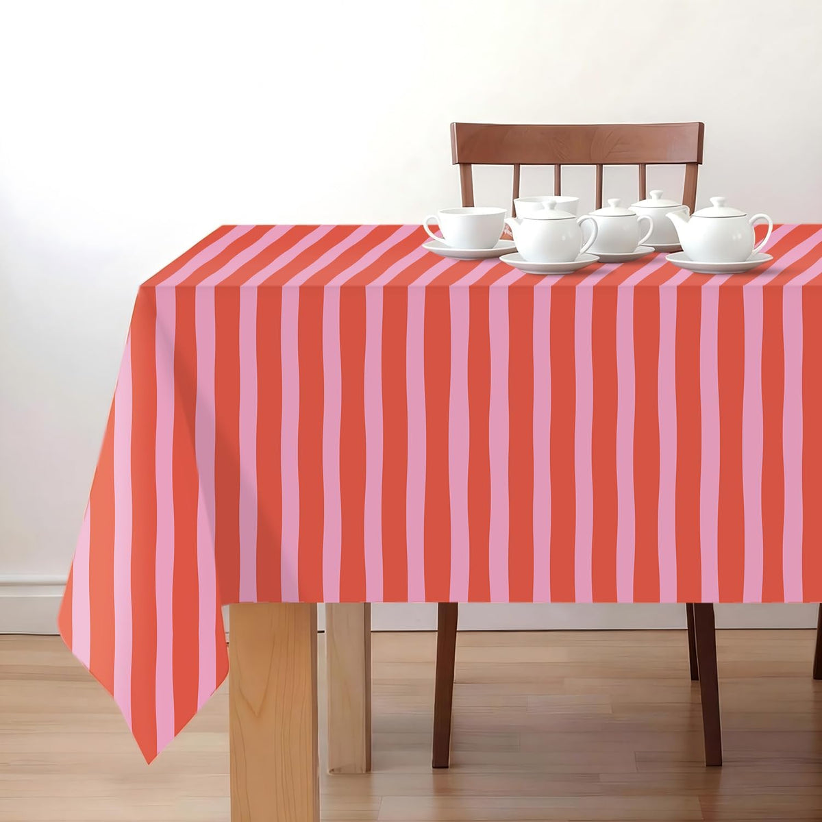 Striped Tablecloth Pink Red Waterproof for Party Table Decoration