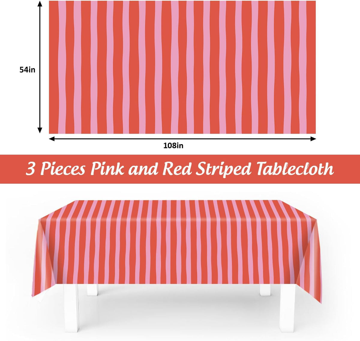 Striped Tablecloth Pink Red Waterproof for Party Table Decoration