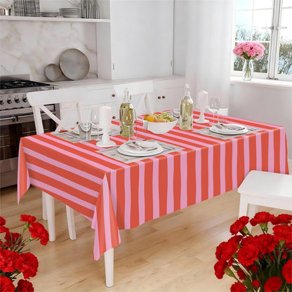 Striped Tablecloth Pink Red Waterproof for Party Table Decoration
