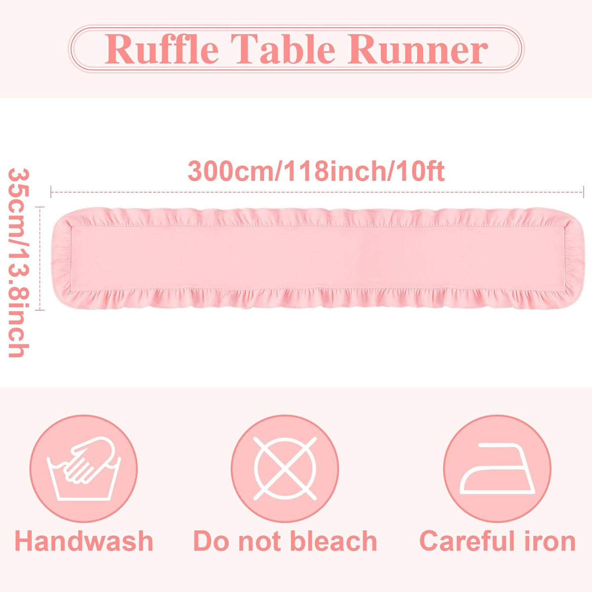 Pink Ruffled Table Runner 118 Inches Long, Scalloped Edge