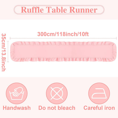 Pink Ruffled Table Runner 118 Inches Long, Scalloped Edge