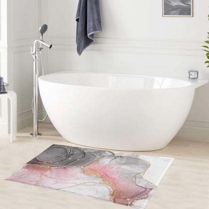 Grey Texture Bath Mat for Bathroom, Pink and Black Marble Texture Modern Abstract Bathroom Rug, Black and White Non Slip Absorbent Bathroom Mat Doormat, 24x16 Inch