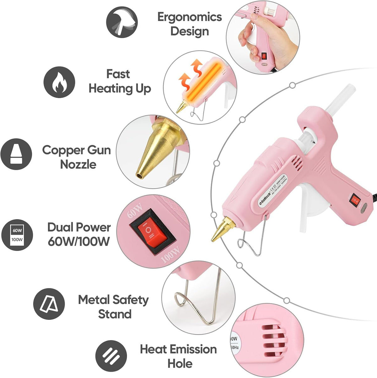 Full Size Hot Glue Gun with 60/100W Dual Power and 21 Hot Glue Sticks (7/16"), Fast Preheating Heavy Duty Industrial Gluegun with Storage Case for Crafting, DIY and Repairs (Pink)