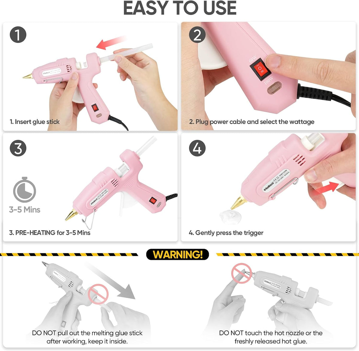 Full Size Hot Glue Gun with 60/100W Dual Power and 21 Hot Glue Sticks (7/16"), Fast Preheating Heavy Duty Industrial Gluegun with Storage Case for Crafting, DIY and Repairs (Pink)
