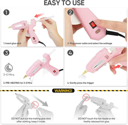 Full Size Hot Glue Gun with 60/100W Dual Power and 21 Hot Glue Sticks (7/16"), Fast Preheating Heavy Duty Industrial Gluegun with Storage Case for Crafting, DIY and Repairs (Pink)