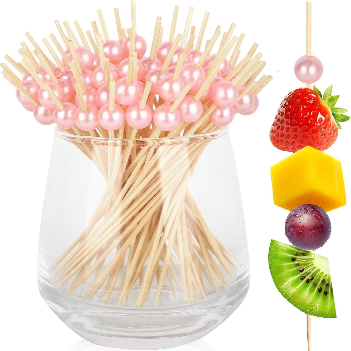 200PCS Cocktail Picks, Pink Pearl Decorative Toothpicks for Appetizers