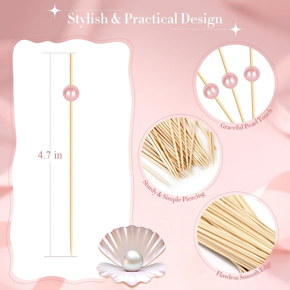 200PCS Cocktail Picks, Pink Pearl Decorative Toothpicks for Appetizers