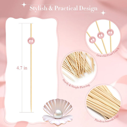 200PCS Cocktail Picks, Pink Pearl Decorative Toothpicks for Appetizers