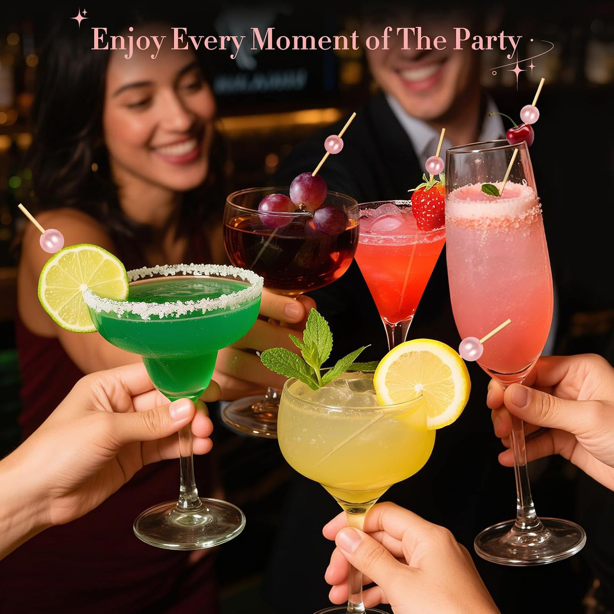 200PCS Cocktail Picks, Pink Pearl Decorative Toothpicks for Appetizers