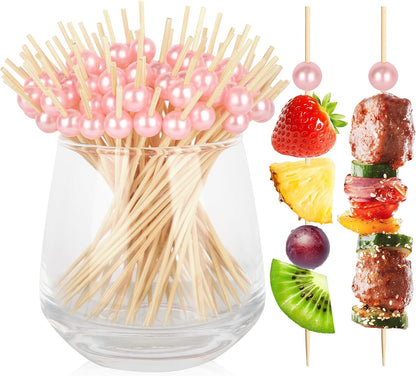 200PCS Cocktail Picks, Pink Pearl Decorative Toothpicks for Appetizers