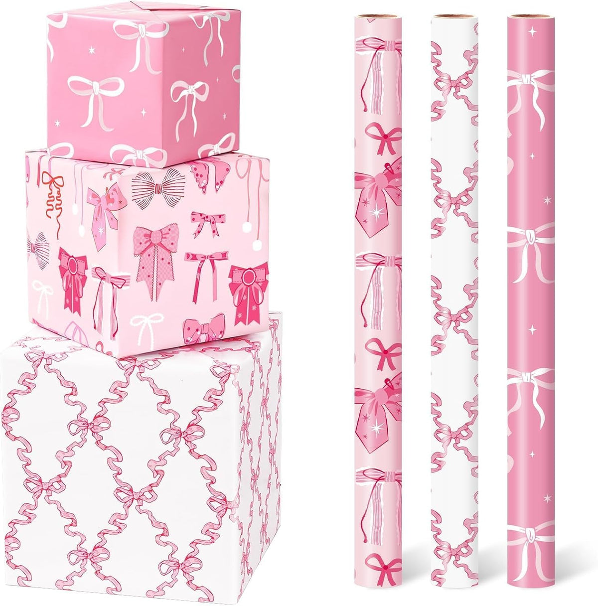 Pink Wrapping Paper Birthday 3 x 10ft Princess Bow Wrapping Paper