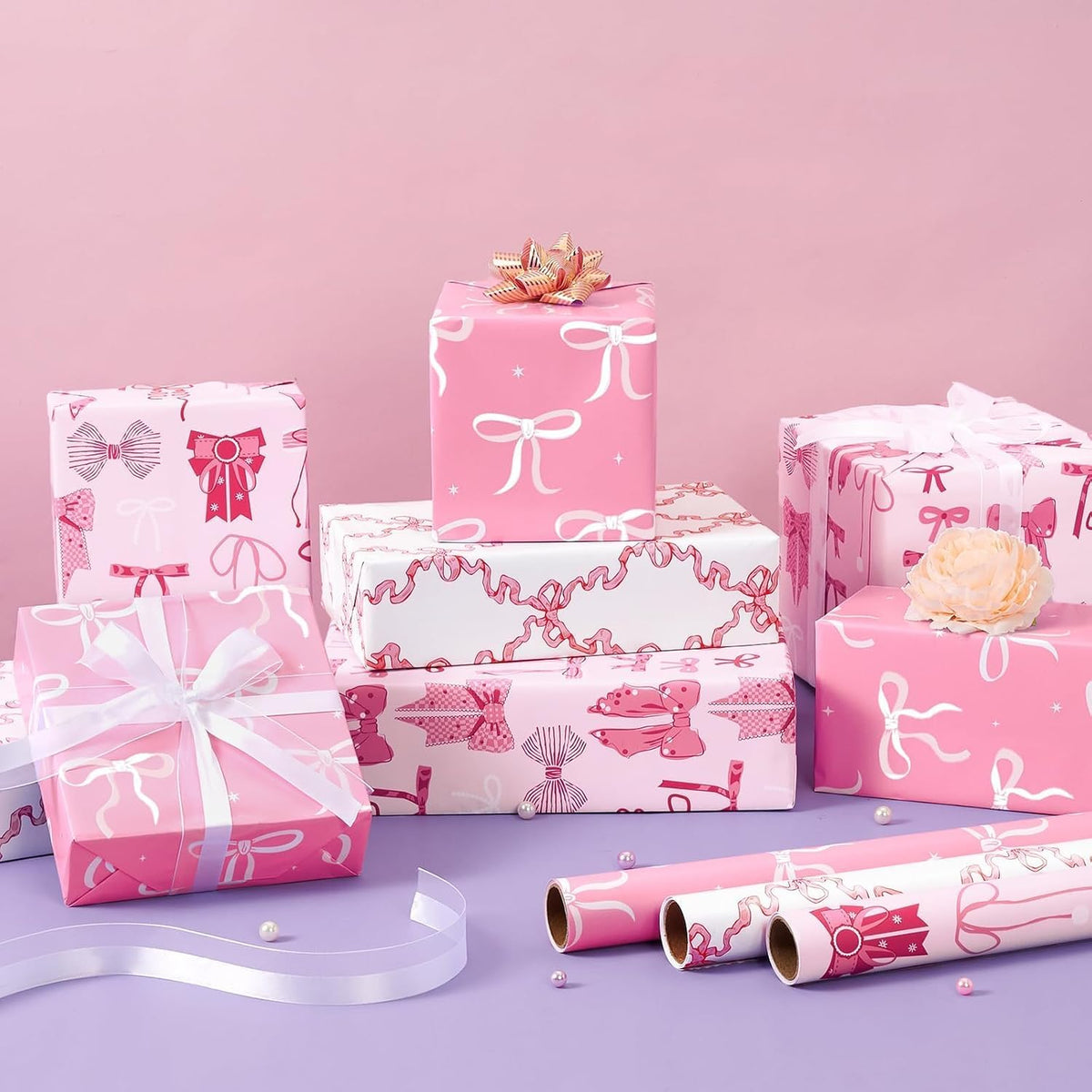 Pink Wrapping Paper Birthday 3 x 10ft Princess Bow Wrapping Paper