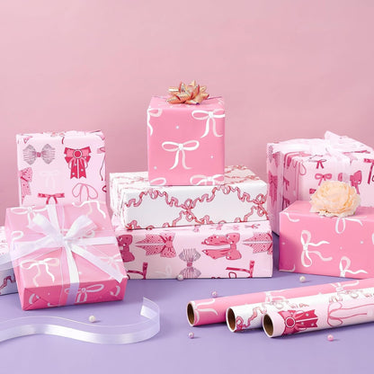 Pink Wrapping Paper Birthday 3 x 10ft Princess Bow Wrapping Paper