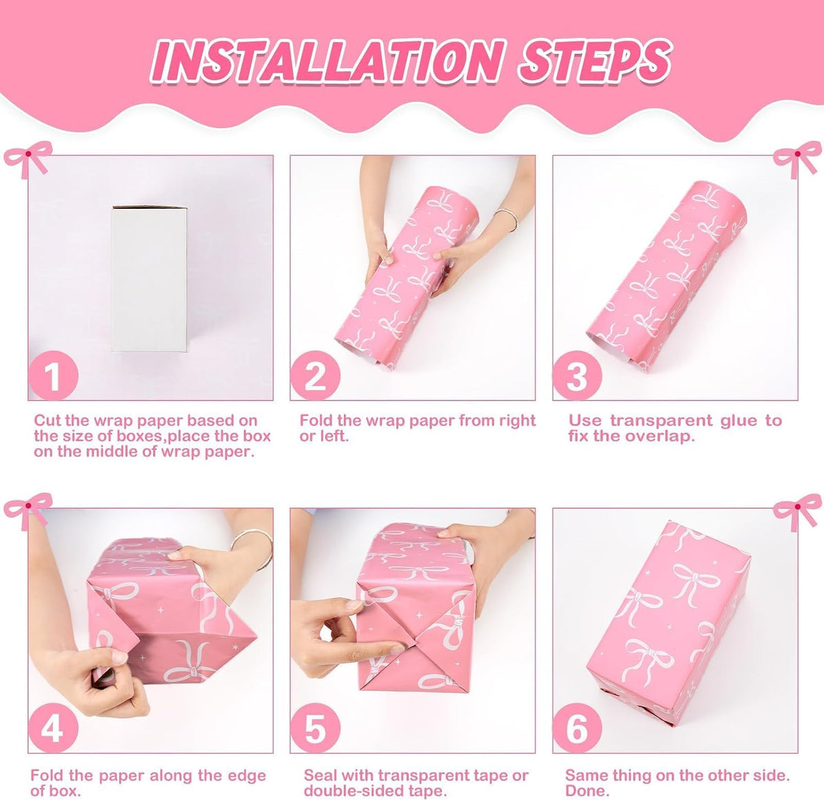 Pink Wrapping Paper Birthday 3 x 10ft Princess Bow Wrapping Paper