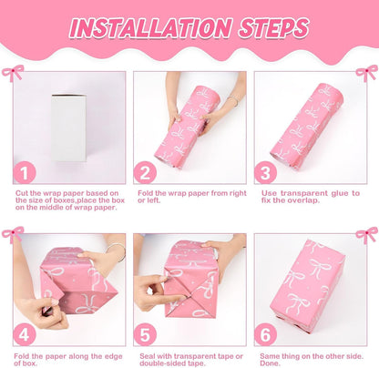 Pink Wrapping Paper Birthday 3 x 10ft Princess Bow Wrapping Paper