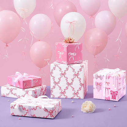 Pink Wrapping Paper Birthday 3 x 10ft Princess Bow Wrapping Paper