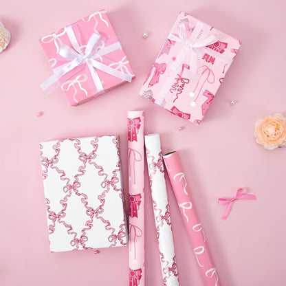 Pink Wrapping Paper Birthday 3 x 10ft Princess Bow Wrapping Paper