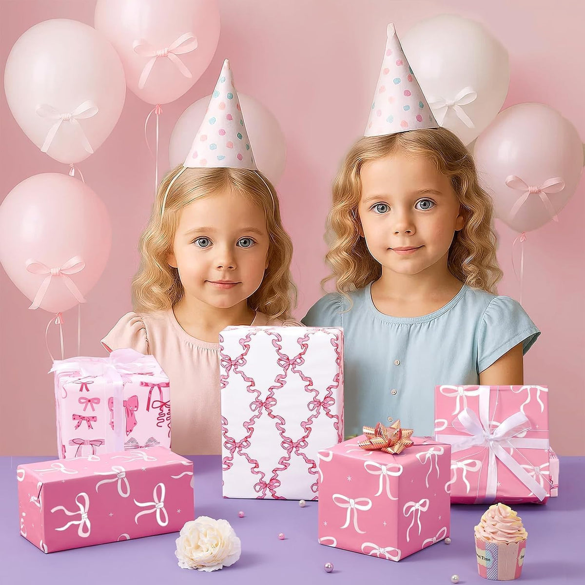 Pink Wrapping Paper Birthday 3 x 10ft Princess Bow Wrapping Paper