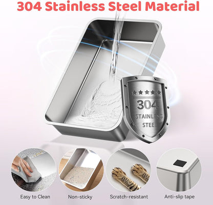 Stainless Steel Cat Litter Box with Lid, 160° Flip Top Kitty Litterbox, XL High Sided Enclosure Litter Pan for Big Cats, Front & Top Entry, Anti-Leakage, Odor-Free, Includes Scoop Mat, Purple Pink