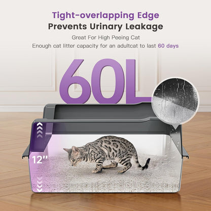 Extra Large XXL Stainless Steel Cat Litter Box with Lid, 26" L x 18" W x 12" H Metal Litter Box with Hight Sides for Big Cats & Multiple Cats, Never Absorbs Odors, Anti-Urine Leakage, Easy Cleaning