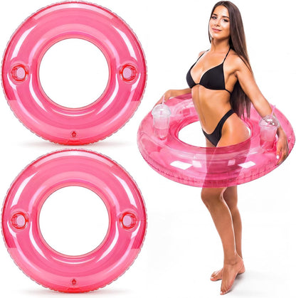 3 Pcs 47.3 Inch Transparent Round Pool Float with Cup Holder Bachelorette Inflatable Float Bride Pool Ring Loungers Tube Swimming for Engagement, Wedding, Summer Beach Party Decor