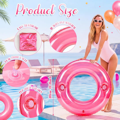 3 Pcs 47.3 Inch Transparent Round Pool Float with Cup Holder Bachelorette Inflatable Float Bride Pool Ring Loungers Tube Swimming for Engagement, Wedding, Summer Beach Party Decor