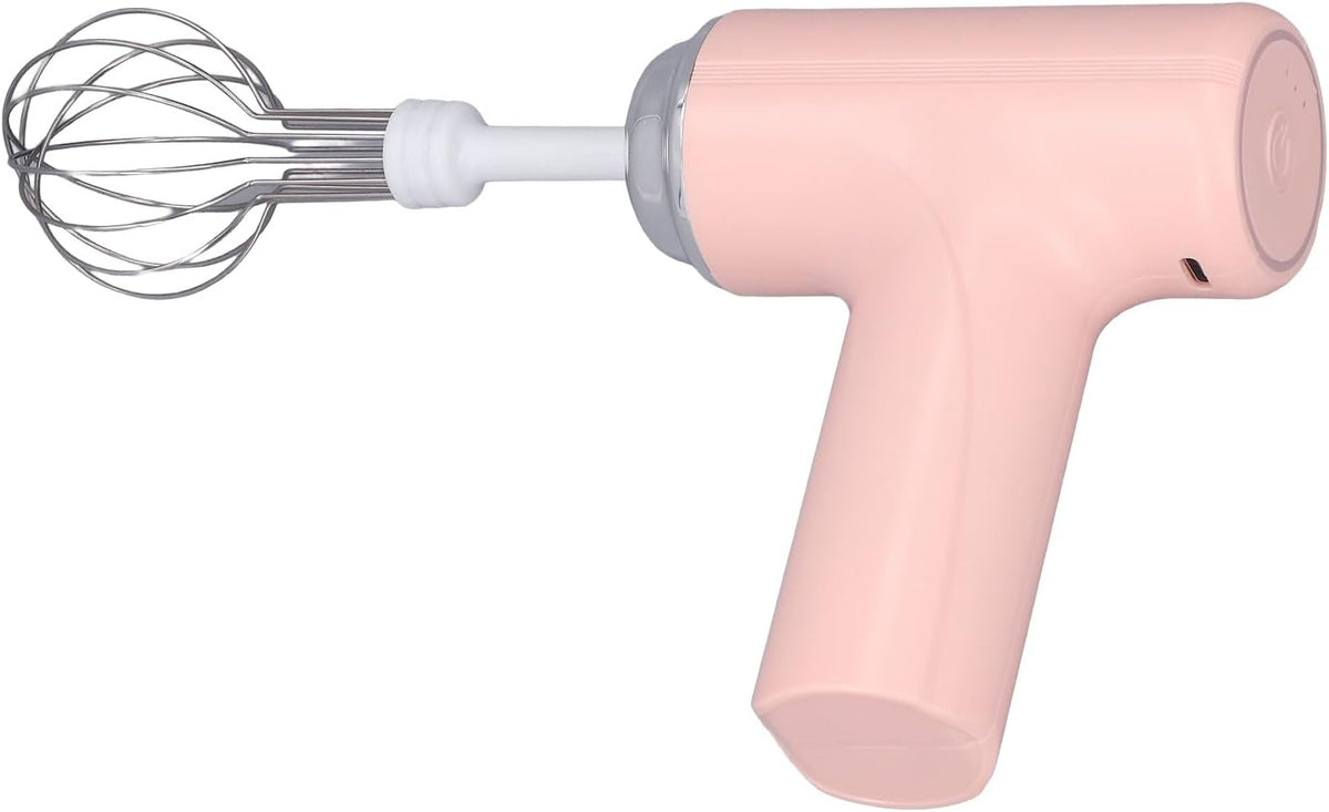 Electric Hand Whisk, 3 Speed Settings, 2 Interchangeable Whisks, Cordless Rechargeable, Pink