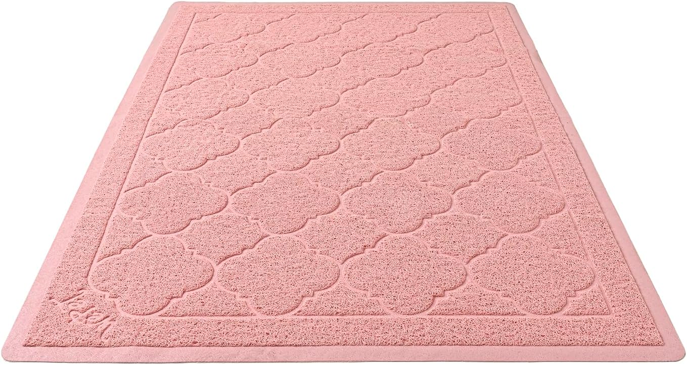 WePet Cat Litter Box Mat, Kitty Premium PVC Pad, Durable Trapping Rug, Phthalate Free, Urine-Resistant, Scatter Control, XXL 47 x 36 Inch, Baby Pink