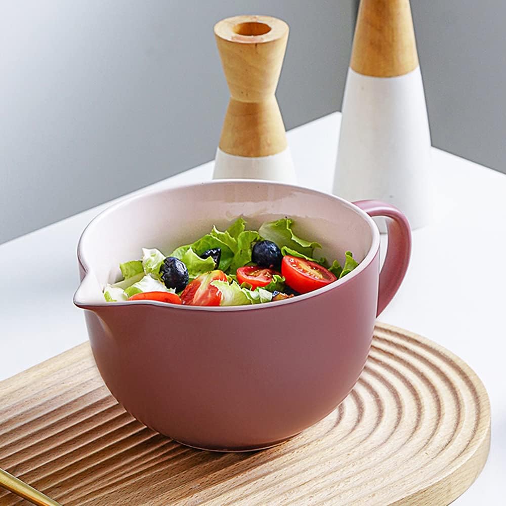 Contrast Color Kitchen Ceramic Mixing Bowl, 1 Quart Large Bowl, with Pouring Spout and Handle