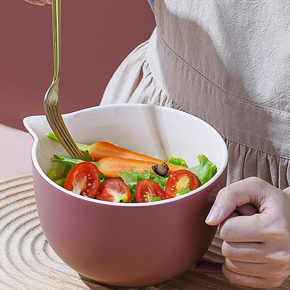 Contrast Color Kitchen Ceramic Mixing Bowl, 1 Quart Large Bowl, with Pouring Spout and Handle
