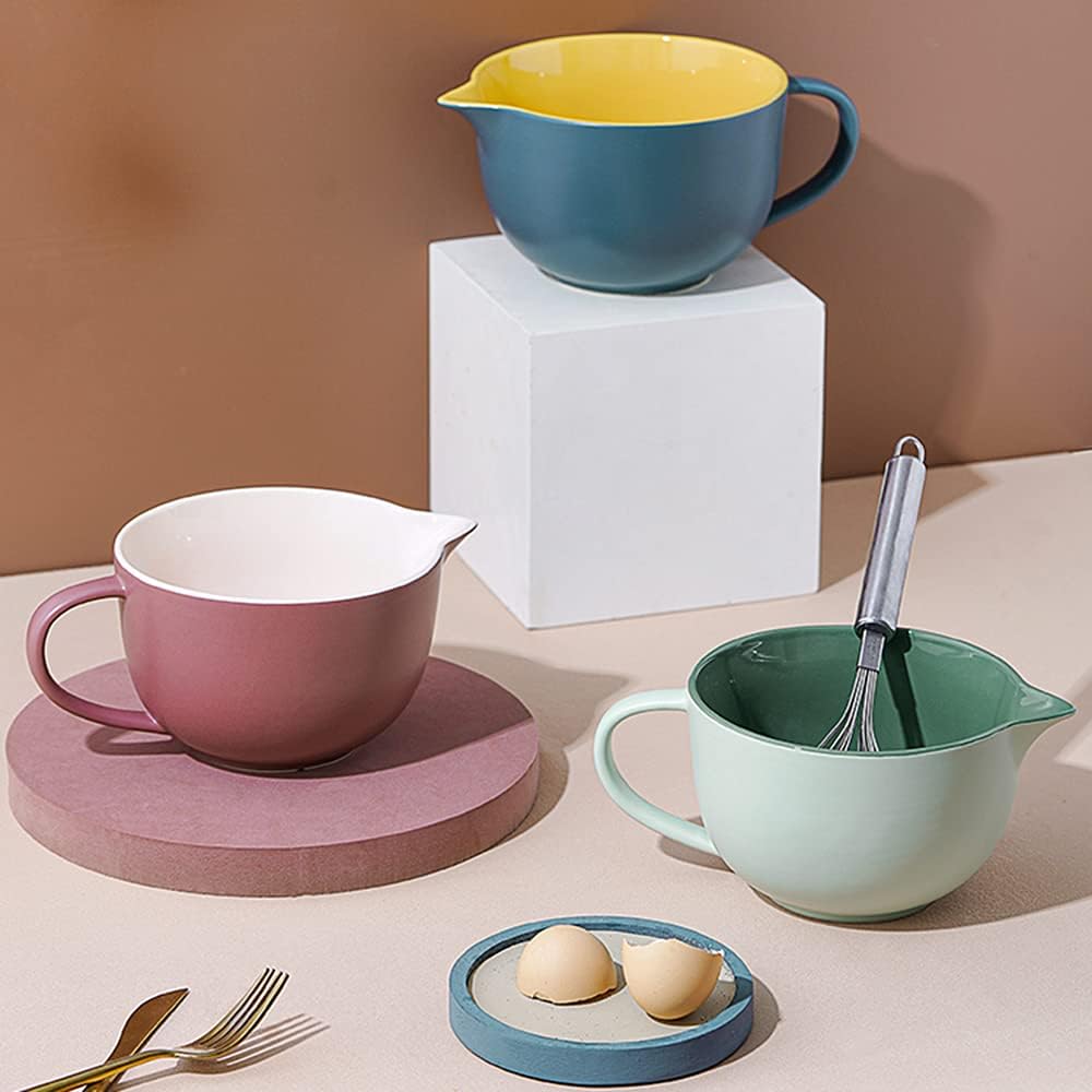 Contrast Color Kitchen Ceramic Mixing Bowl, 1 Quart Large Bowl, with Pouring Spout and Handle
