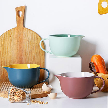 Contrast Color Kitchen Ceramic Mixing Bowl, 1 Quart Large Bowl, with Pouring Spout and Handle