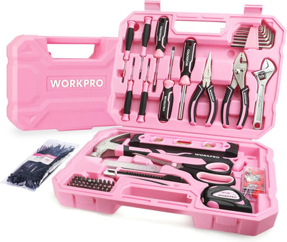 258PCS Pink Tool Set, Portable Home Basic Tool Kit Box for Women