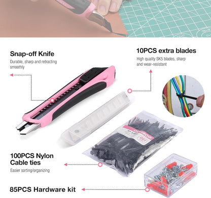 258PCS Pink Tool Set, Portable Home Basic Tool Kit Box for Women
