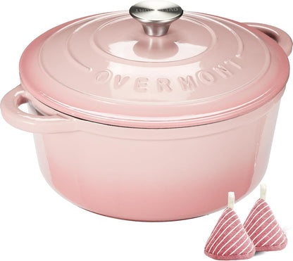 Enameled Cast Iron Dutch Oven 5.5QT pink + 2 in 1 Pre Seasoned Dutch Oven combo