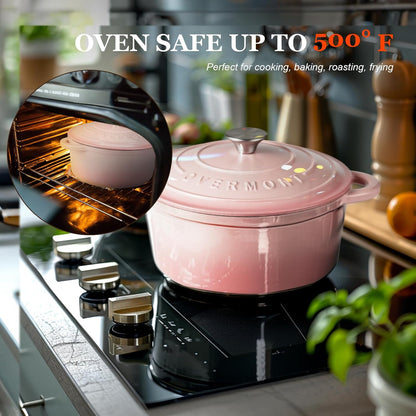 Enameled Cast Iron Dutch Oven 5.5QT pink + 2 in 1 Pre Seasoned Dutch Oven combo