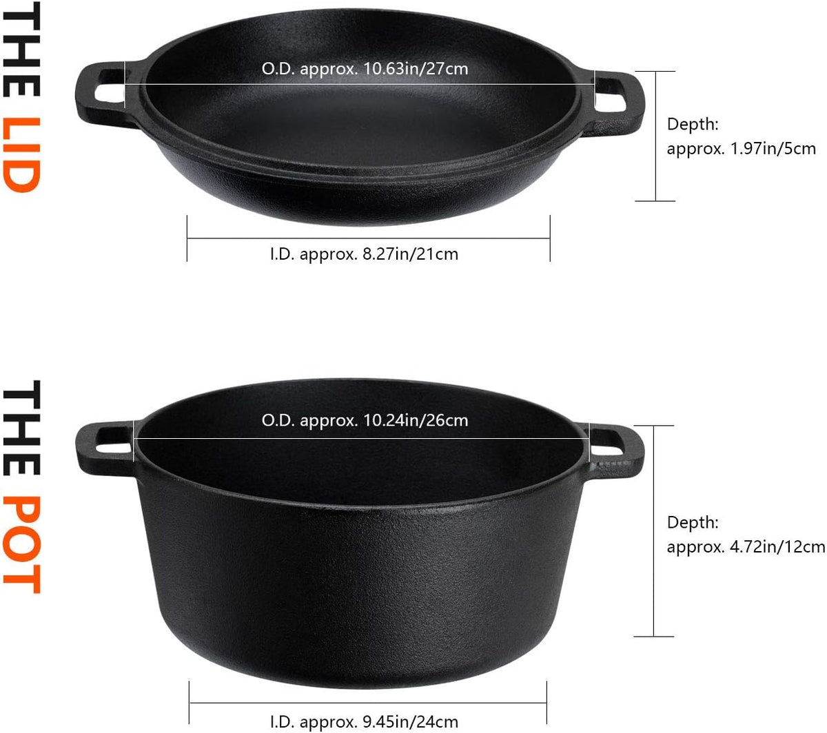 Enameled Cast Iron Dutch Oven 5.5QT pink + 2 in 1 Pre Seasoned Dutch Oven combo