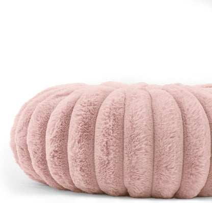 Round Throw Pillow Soft Faux Fur Decorative Pillow Small Pumpkin Throw Pillow Cushion for Living Room Sofa Bed (Pink,13.7" Diameter)