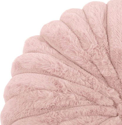 Round Throw Pillow Soft Faux Fur Decorative Pillow Small Pumpkin Throw Pillow Cushion for Living Room Sofa Bed (Pink,13.7" Diameter)