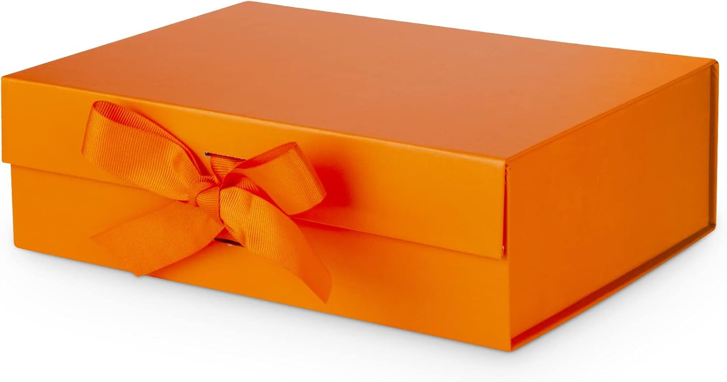 DaiJoob Gift Box with Lid for Presents 10.5x7.5x3.1 Inches with Ribbon and Magnetic Closure(1-Pack) (Orange)