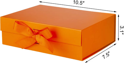 DaiJoob Gift Box with Lid for Presents 10.5x7.5x3.1 Inches with Ribbon and Magnetic Closure(1-Pack) (Orange)