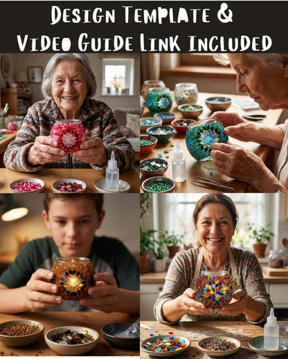DIY Turkish Mosaic Candle Holder Kit - Beginner Friendly Mosaic Art & Craft Project for Adults and Teens - No Grout or Plaster Needed - 4x4 in. (Pink)