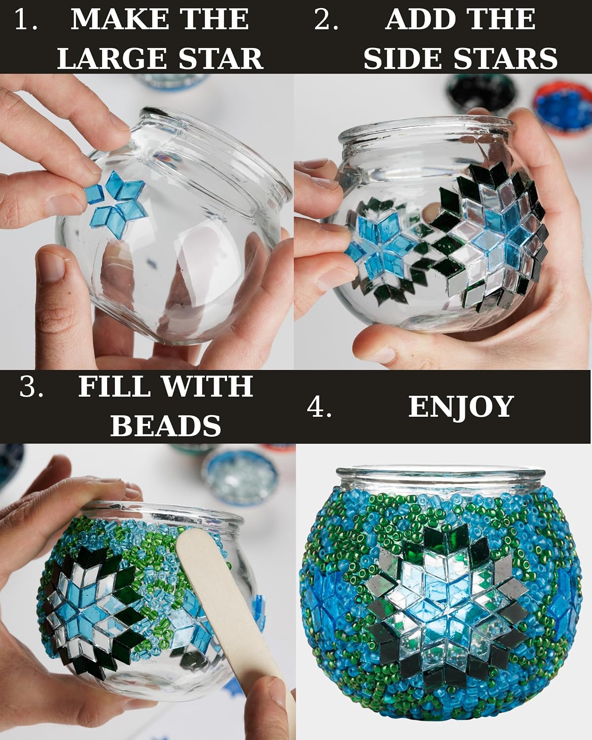 DIY Turkish Mosaic Candle Holder Kit - Beginner Friendly Mosaic Art & Craft Project for Adults and Teens - No Grout or Plaster Needed - 4x4 in. (Pink)