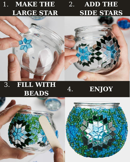 DIY Turkish Mosaic Candle Holder Kit - Beginner Friendly Mosaic Art & Craft Project for Adults and Teens - No Grout or Plaster Needed - 4x4 in. (Pink)